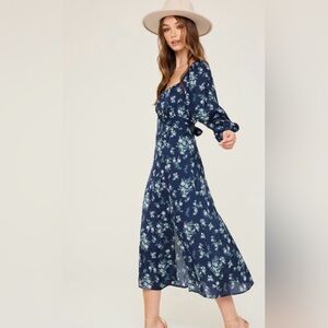 Lush Navy Floral Long Sleeve Dress